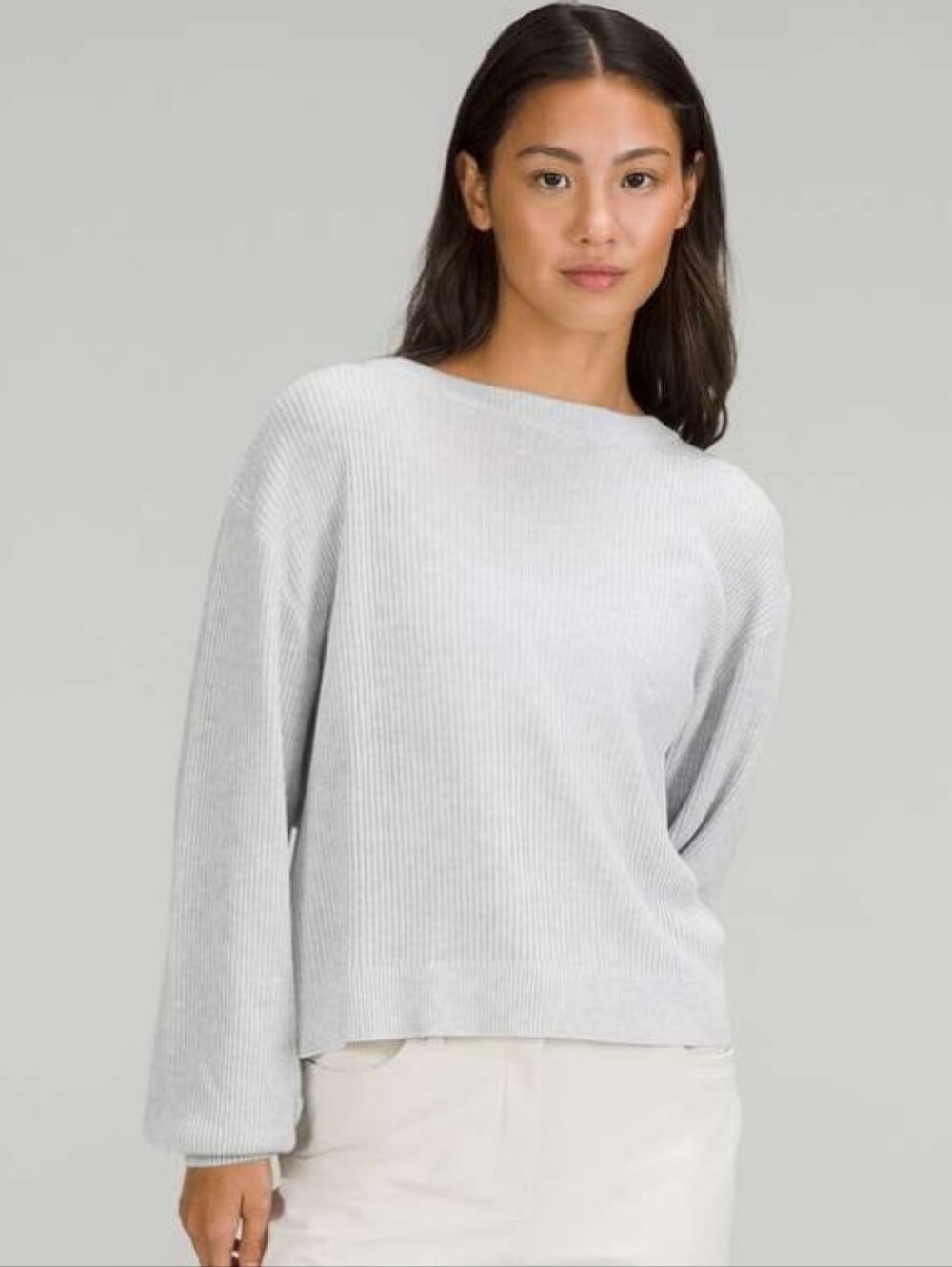 Lululemon Reversible Crossover Sweater Heathered Ultra Light Grey 10